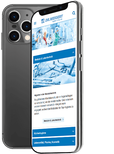 Smartphone Smartphone-Bildschirm zeigt Bildauschnitte der Dr. Weigert Website