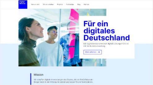 Desktop Screenshot der Startseite des DigitalService des Bundes