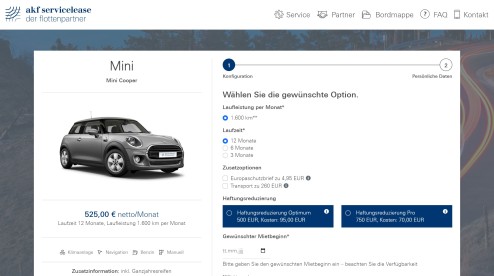 Screenshot von dem Anfrageformular auf der akf Servicelease Webseite