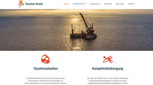 Desktop-Screenshot Webdesign für Taucher Knoth von SCHOKOLADENSEITE.net