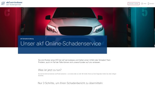 Desktop Screenshot der akf Schadenmeldung Seite